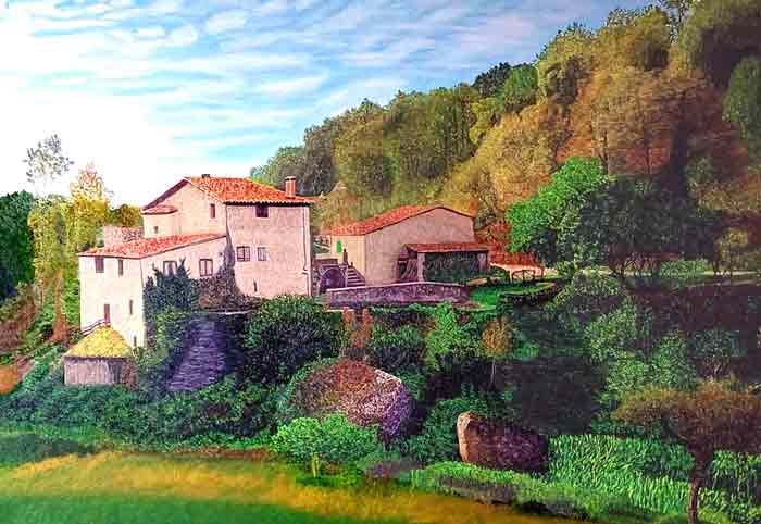 Cuadro de paisaje de campo pintado a mano al óleo por encargo